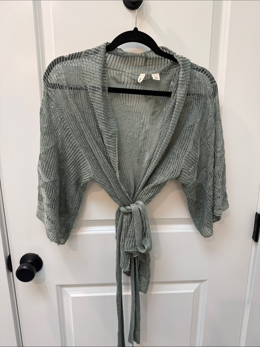 Moth Open-Knit Tie-Front Cardigan in Sage Green